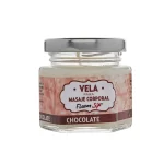 Vela para masajes con aroma a chocolate en su envase de 30g, lista para ser encendida.